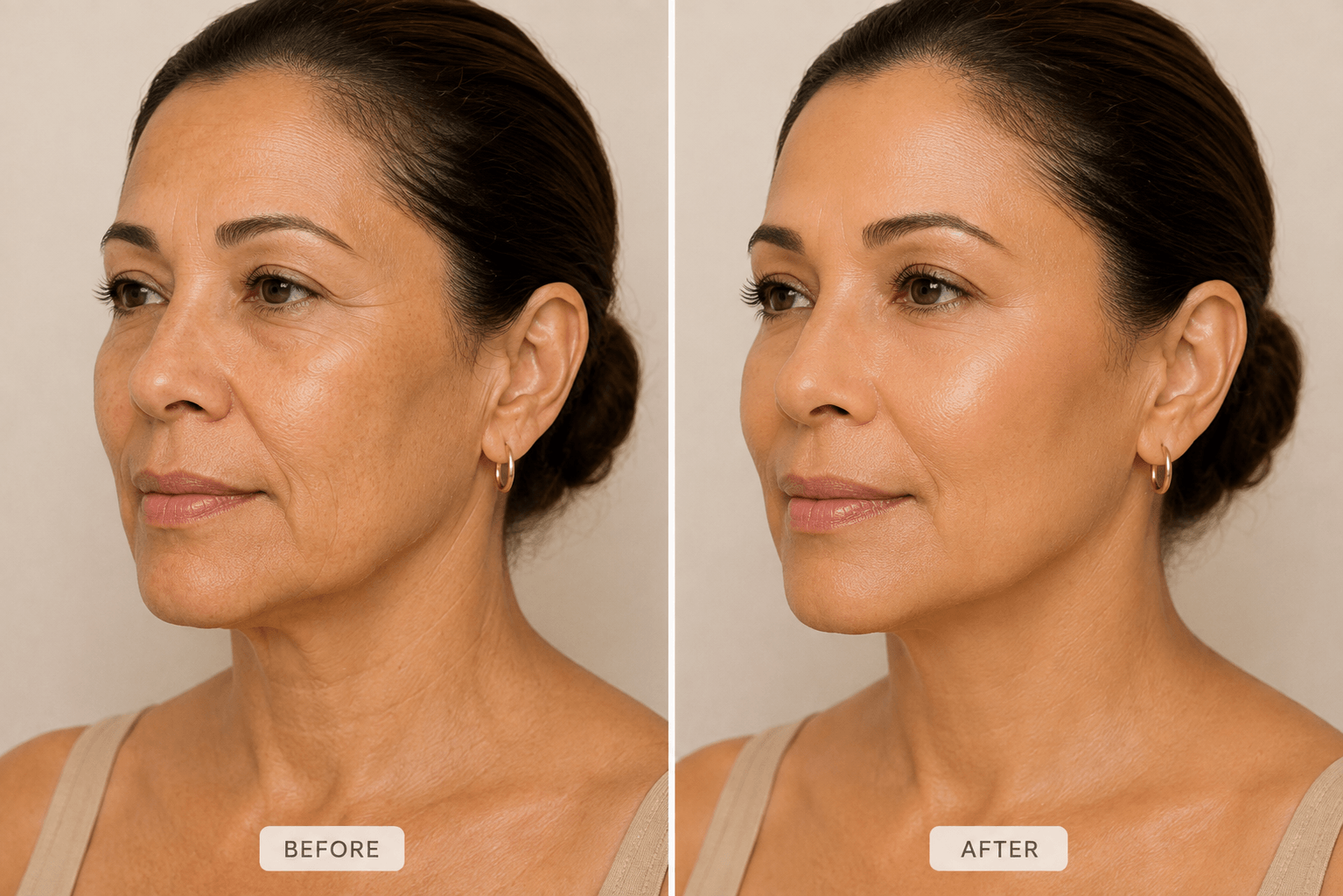 Before and after collagen-stimulating injectable results